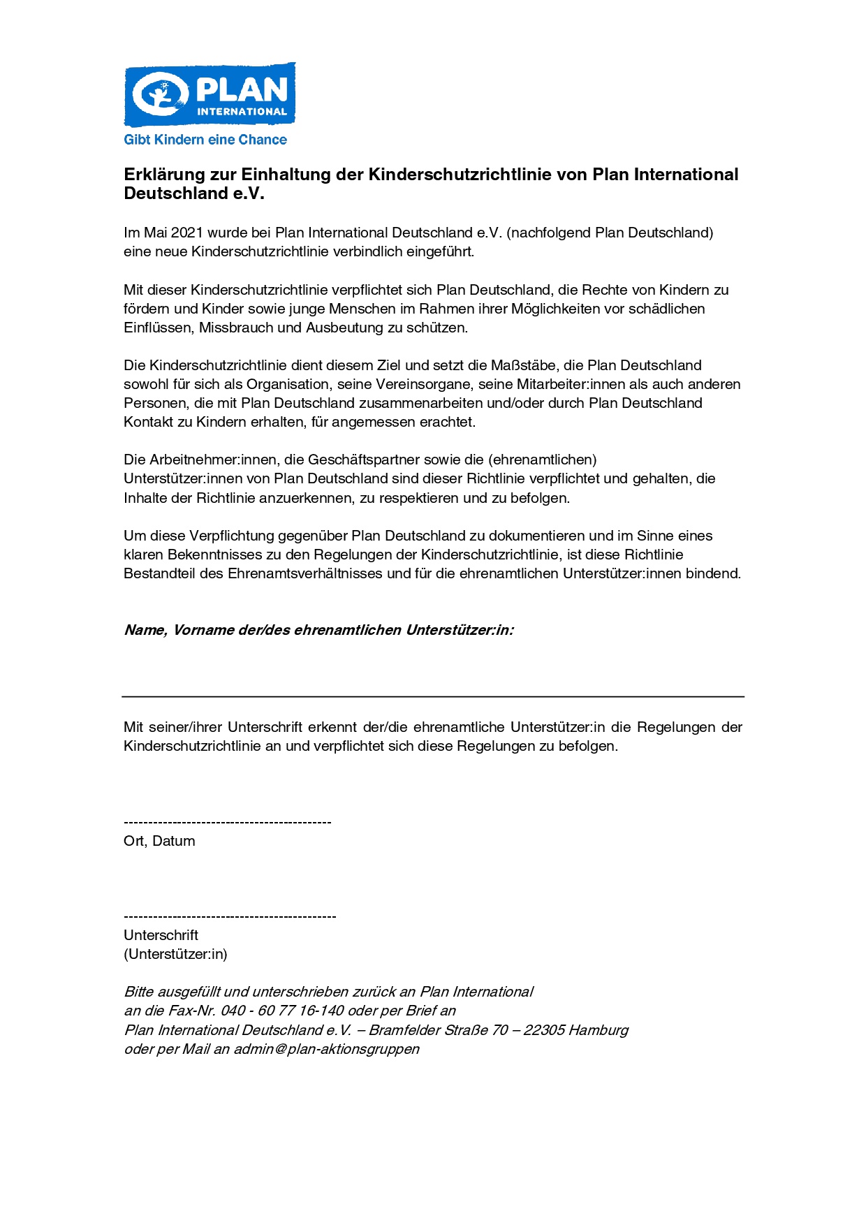 Nachweis über Ehrenamtliche Tätigkeit Vorlage AG Material » Formular – Kinderschutzrichtlinie Ehrenamtliche