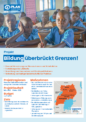 Klar! Hier ist der überarbeitete Satz auf der Grundlage Ihrer Produktdaten: Eine Gruppe von Kindern in einem Klassenzimmer, wobei ein Kind in ein Heft schreibt. Nachfolgend finden Sie Informationen zum Projekt „Projektbeschreibung: Uganda – Bildung überbrückt Grenzen“, das die Bildung in Uganda fördert und Angaben zu Zielen, Projektregionen, Laufzeit, Budgetdetails sowie eine Karte enthält.